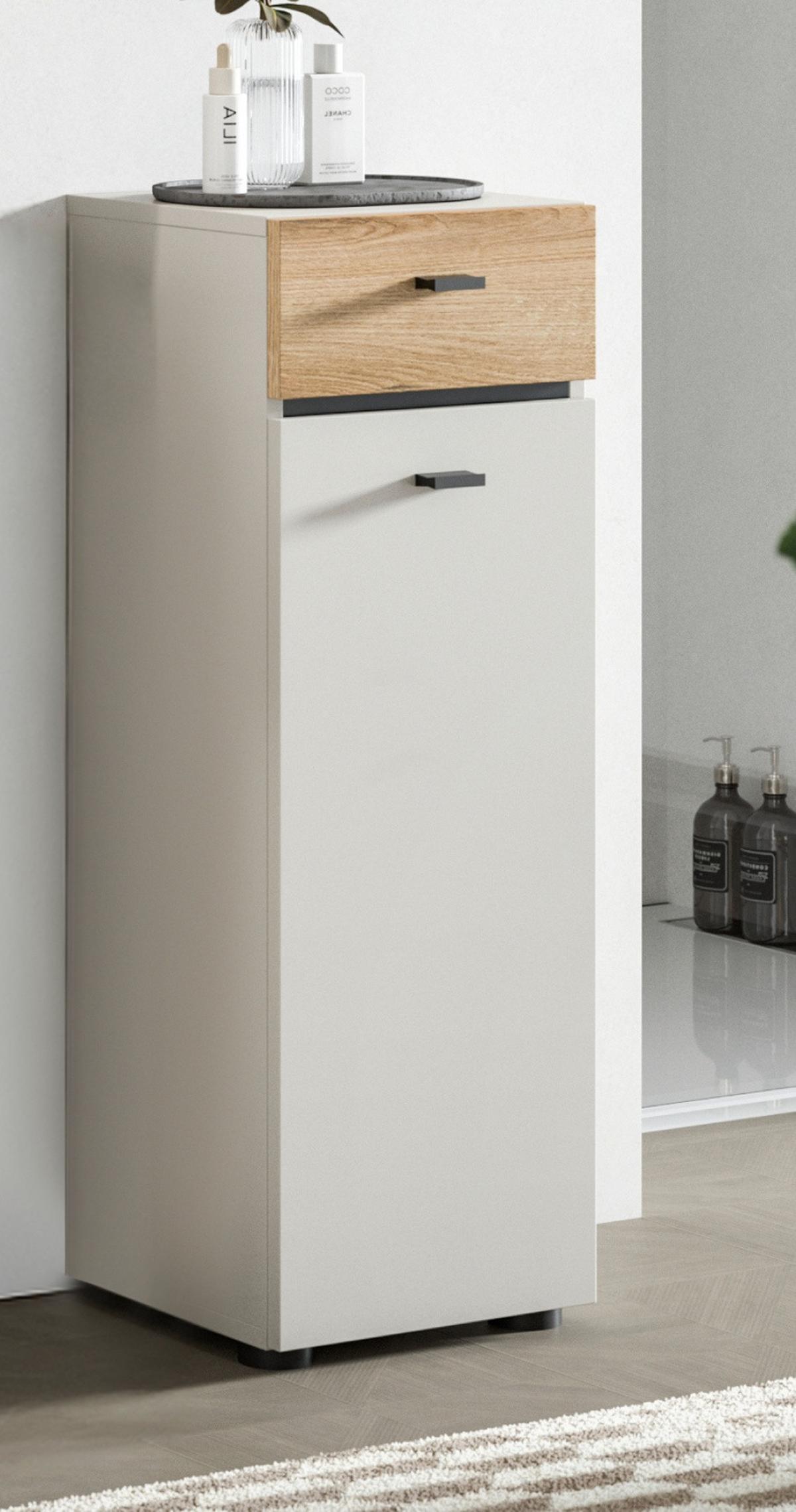 BADKOMMODE Kaschmir, Evoke Eiche 32 cm, Midischrank mit wechselbarem Türanschlag - Kaschmir/Eichefarben, Holzwerkstoff/Kunststoff (32/91/30cm) - Inn.Furn