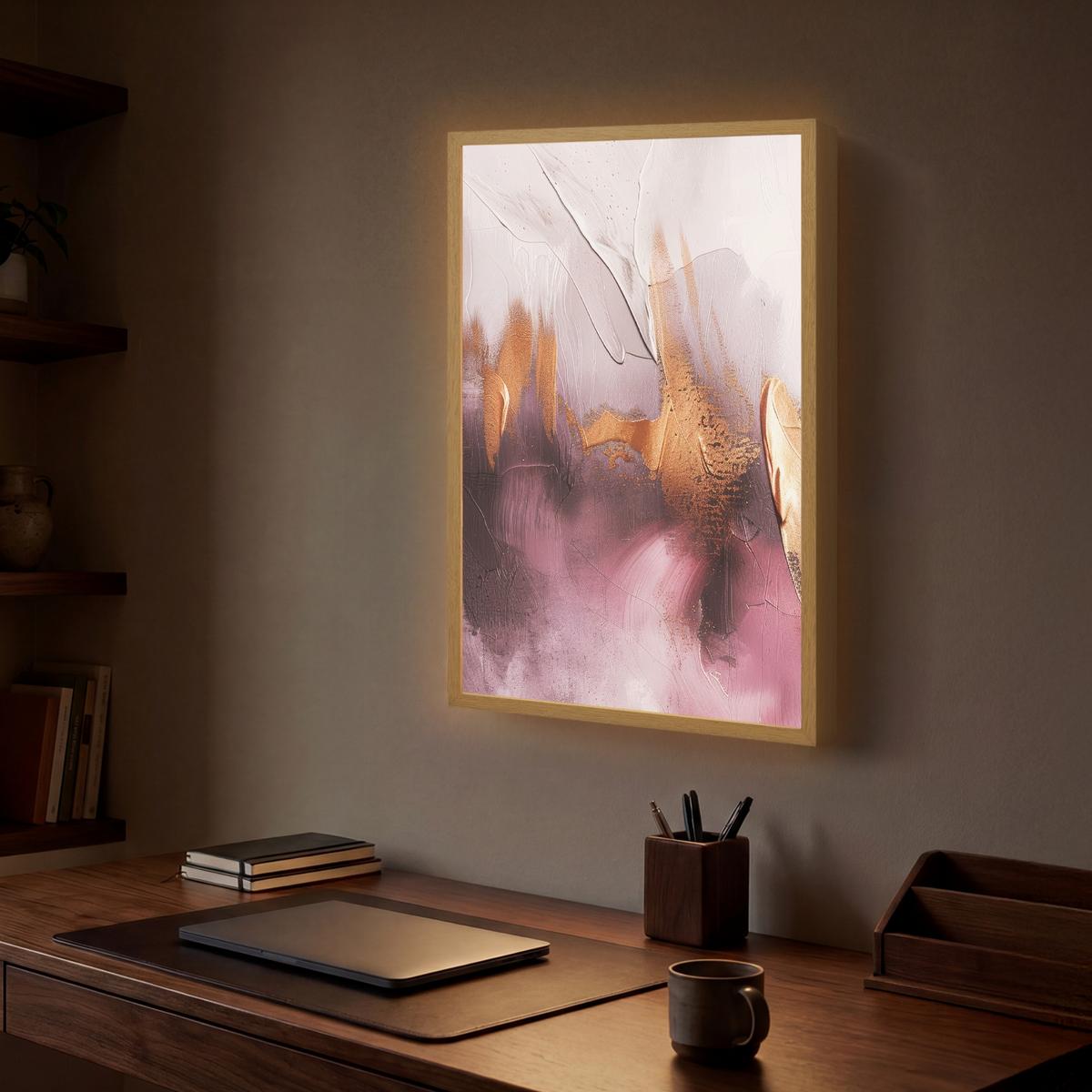 WANDLEUCHTE MIT AKKU Lila - Abstrakt - Farbe - Gold 40x60 cm - Mauve, Holzwerkstoff (40/60/8cm) - OnlyWow