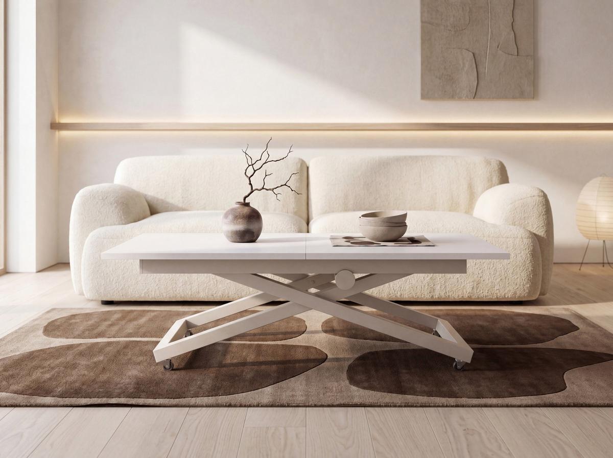 COUCHTISCH Axen höhenverstellbar ausziehbar, Weiß 120-160/80/38-75 cm - Kaschmir/Beige, Holzwerkstoff/Metall (80/160/75cm) - WFL GROUP