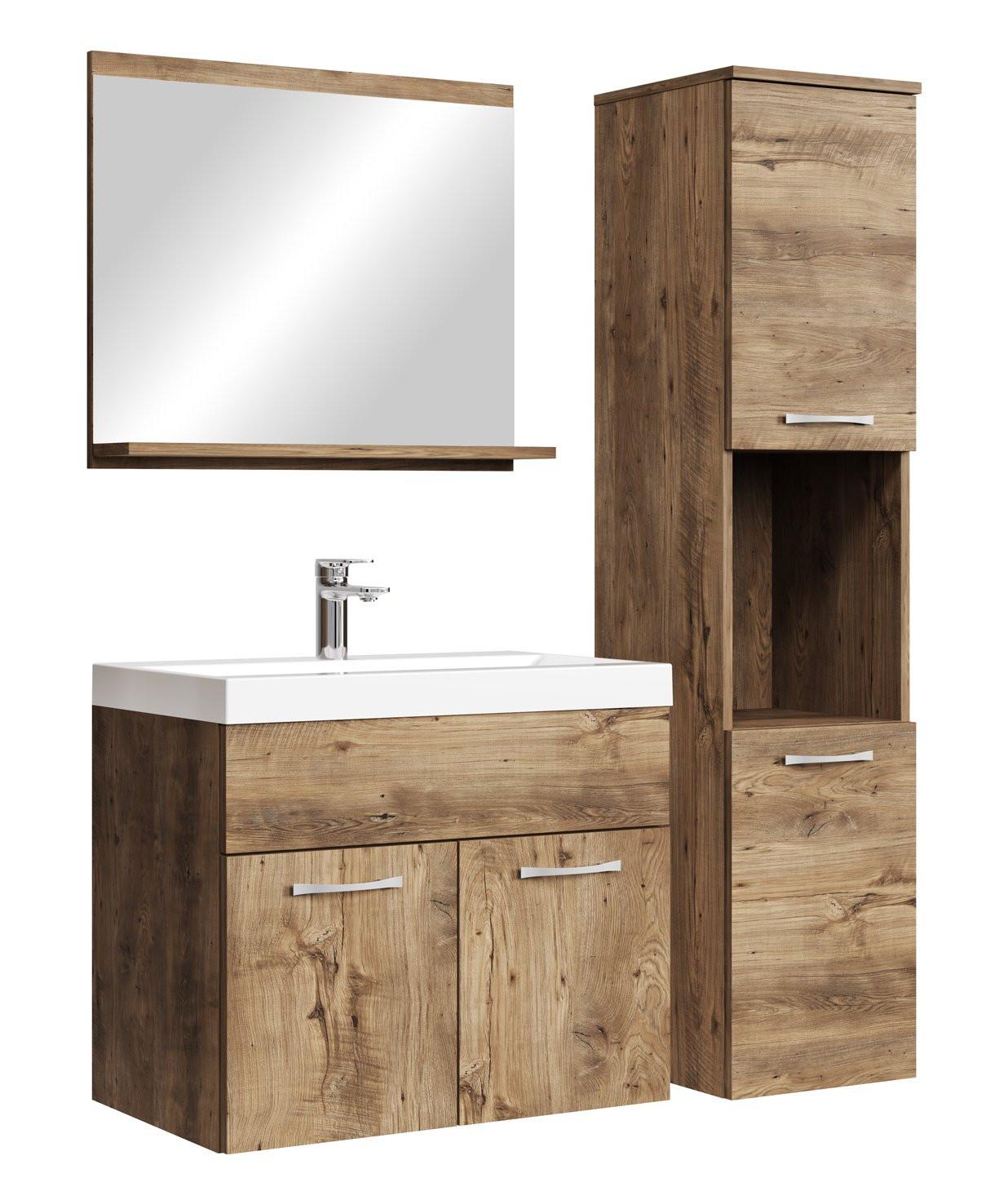BADMÖBEL-SET Montreal 4 Teile Braun Eiche - 60 x 35 x 51 cm - Chromfarben/Braun, Holz/Metall (60/51/35cm) - Badplaats