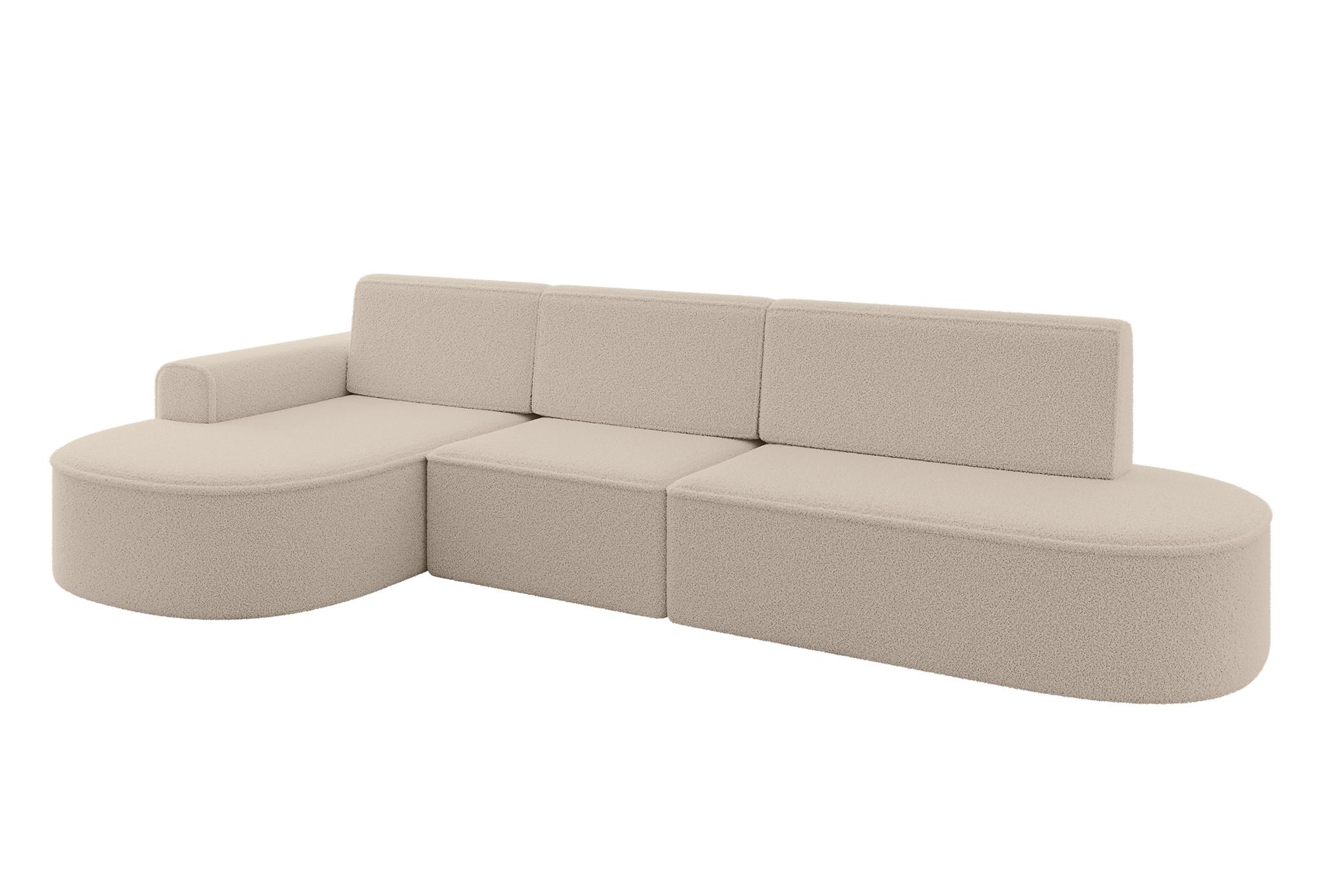 ECKSOFA mit Schlaffunktion Ottomane Links MARI L2-S 368X167X85 Dunkelbeige Bouclé - Hellbraun/Schwarz, Holzwerkstoff/Kunststoff (368/167cm) - ALTDECOR