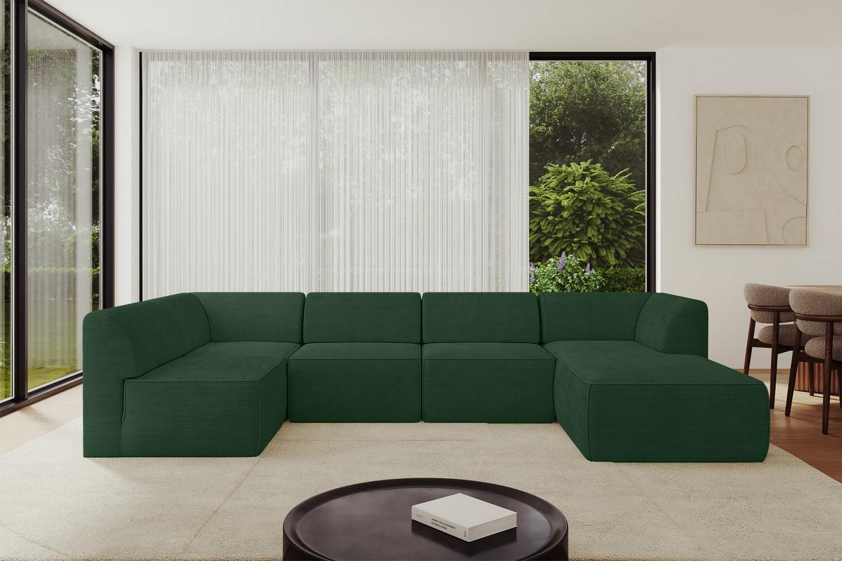 WOHNLANDSCHAFT Ottomane Rechts MOVO-L 345x180x78 cm Grün Cord - Grün, Holzwerkstoff/Kunststoff (180/78/345cm) - ALTDECOR