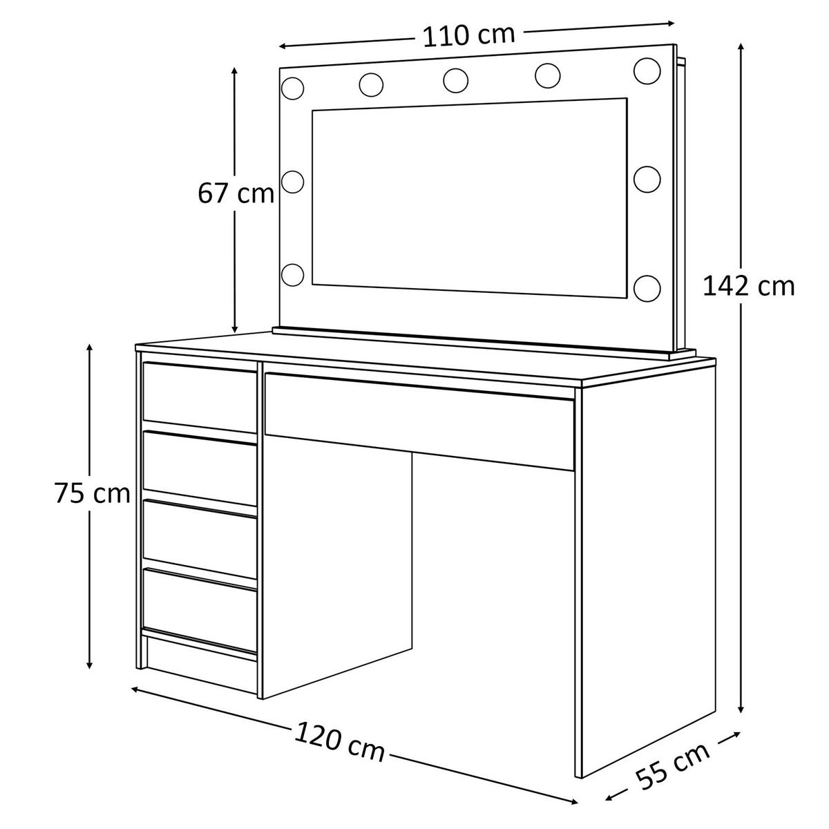 SCHMINKTISCH MADA mit Spiegel Weiß / Weiß - Weiß, Holzwerkstoff (120/142/55cm) - Lookway