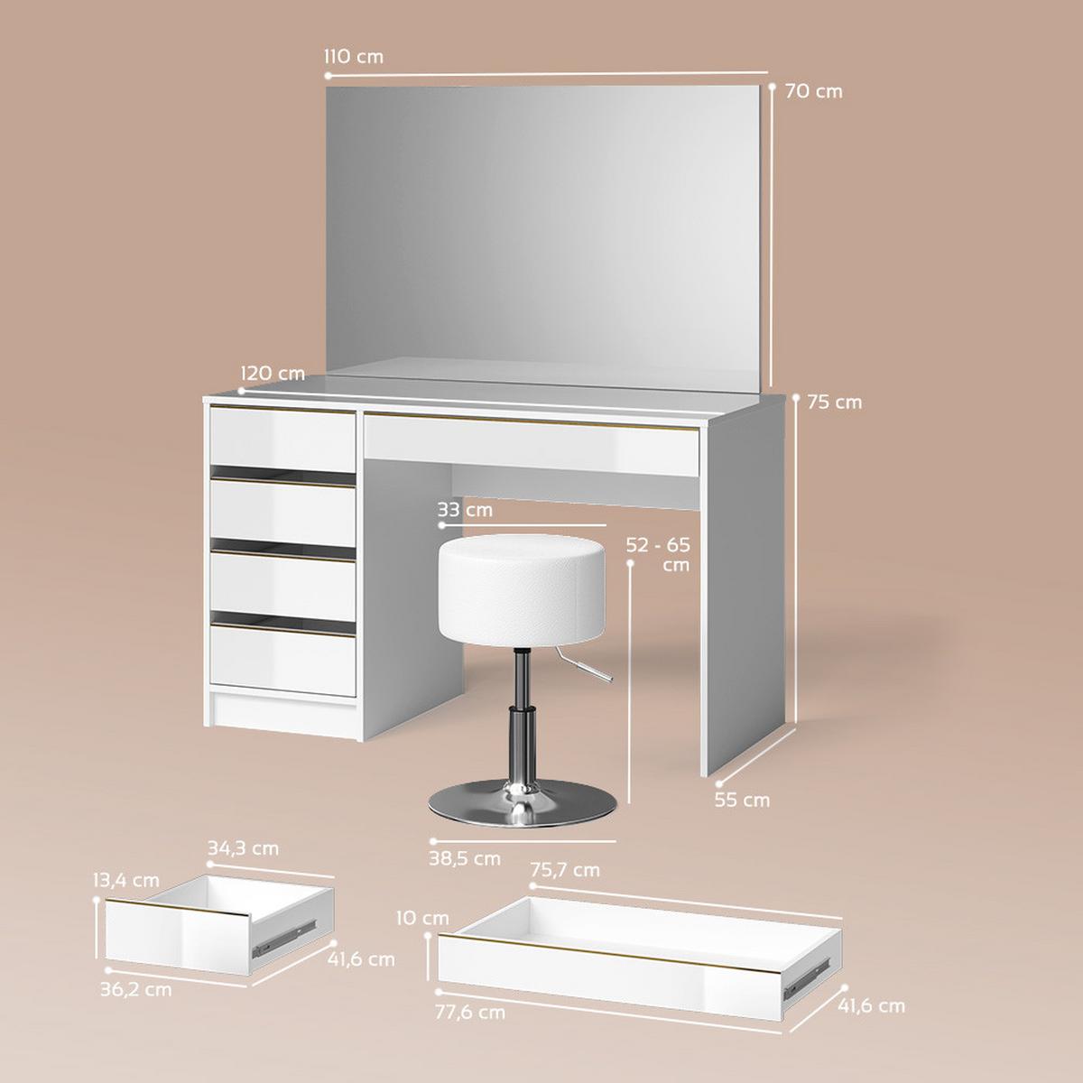 SCHMINKTISCH Imola Weiß/Gold 120 cm mit Hocker - Goldfarben/Weiß, Holzwerkstoff (120/75/55cm) - Livinity®