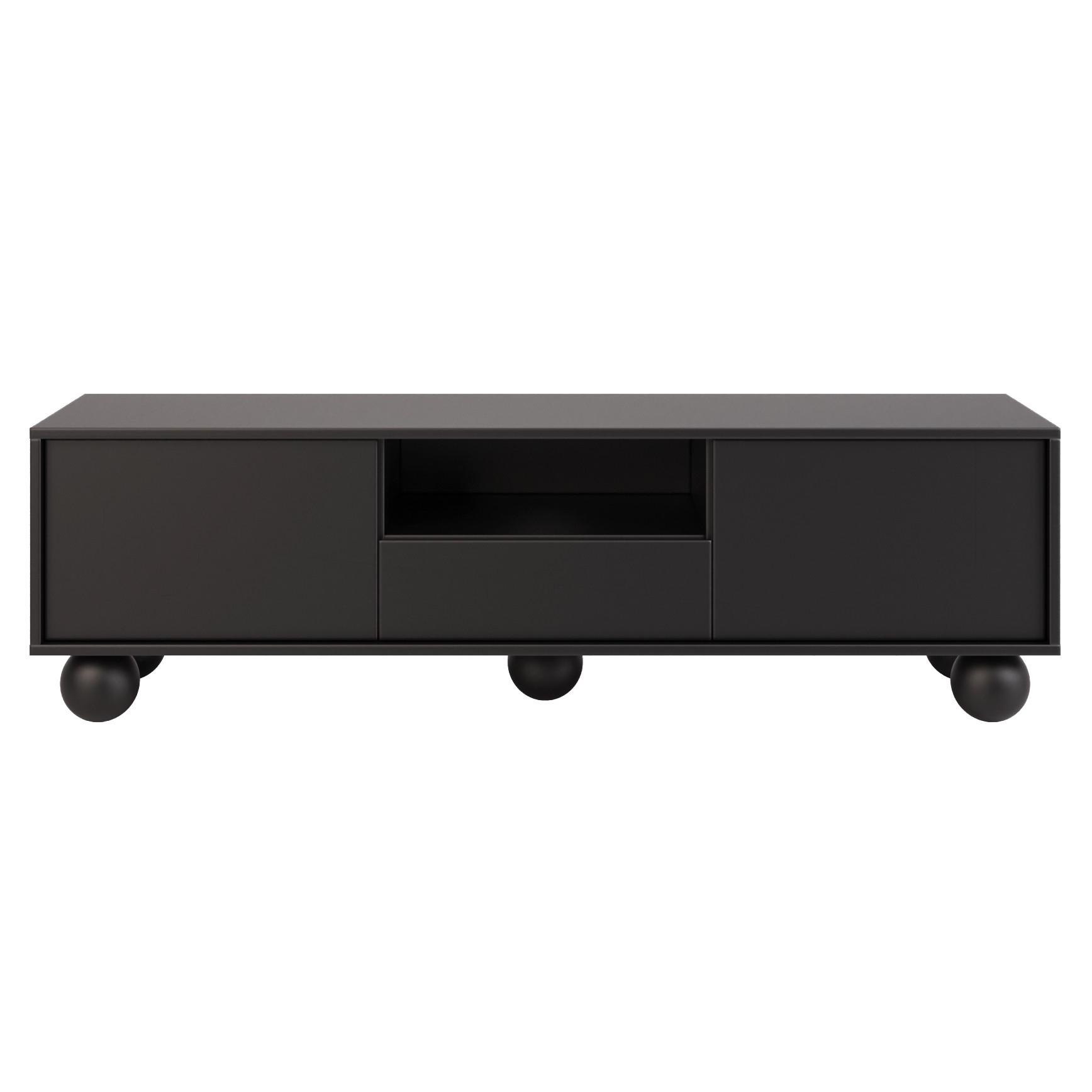 LOWBOARD Adel mit 2 Türen 1 Schublade und runden Füßen, 154 cm, Griffloss, Schwarz - Schwarz, Holzwerkstoff (154/46/38cm) - Beautysofa
