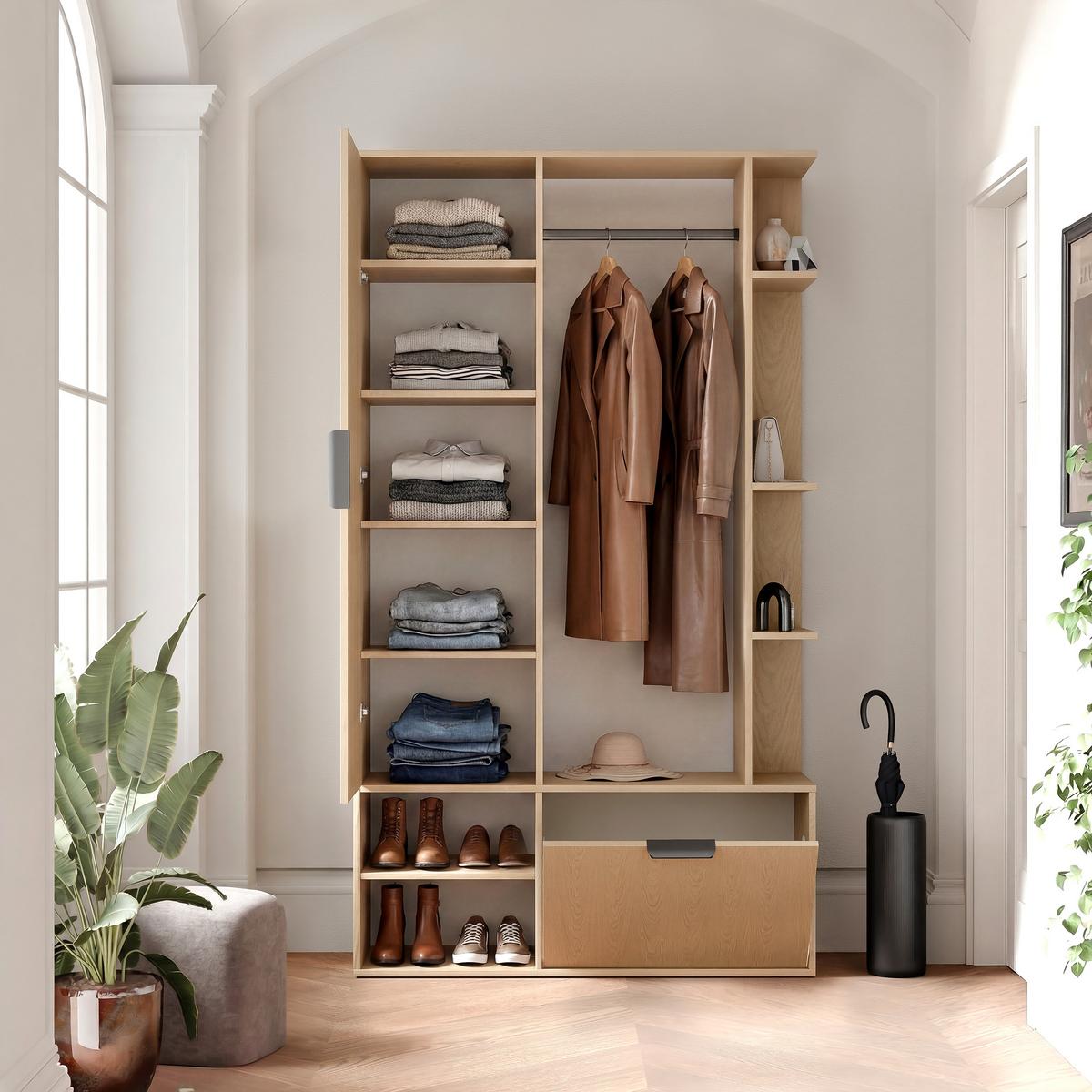 GARDEROBE mit Spiegel ELIOR - Naturfarben, Holz (100/189.4/33cm) - Idohome