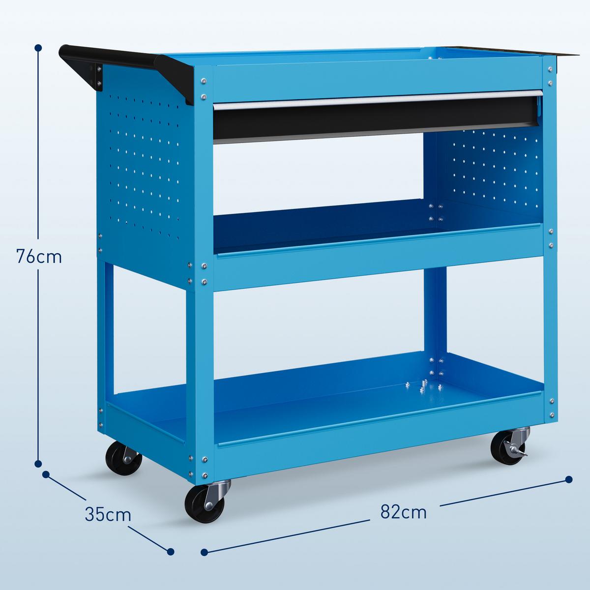 WERKZEUGWAGEN mit 3 Etagen Blau - Blau, Metall (35/76/82cm) - HOMCOM