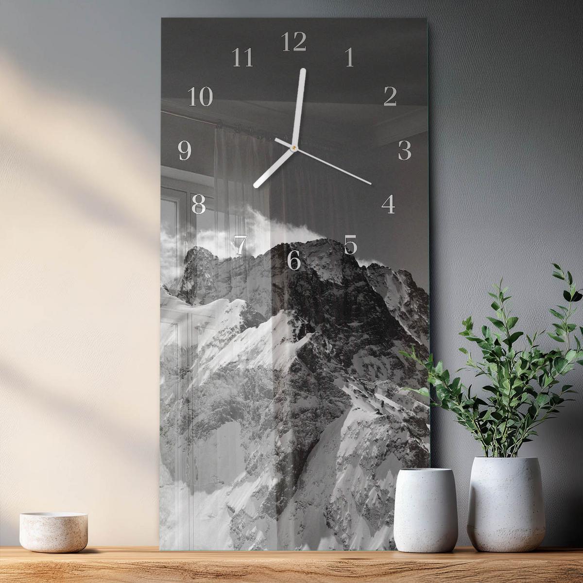 WANDUHR aus Glas 30x60 cm - Berg - Grau, Glas (30/60/0.4cm) - TULUP
