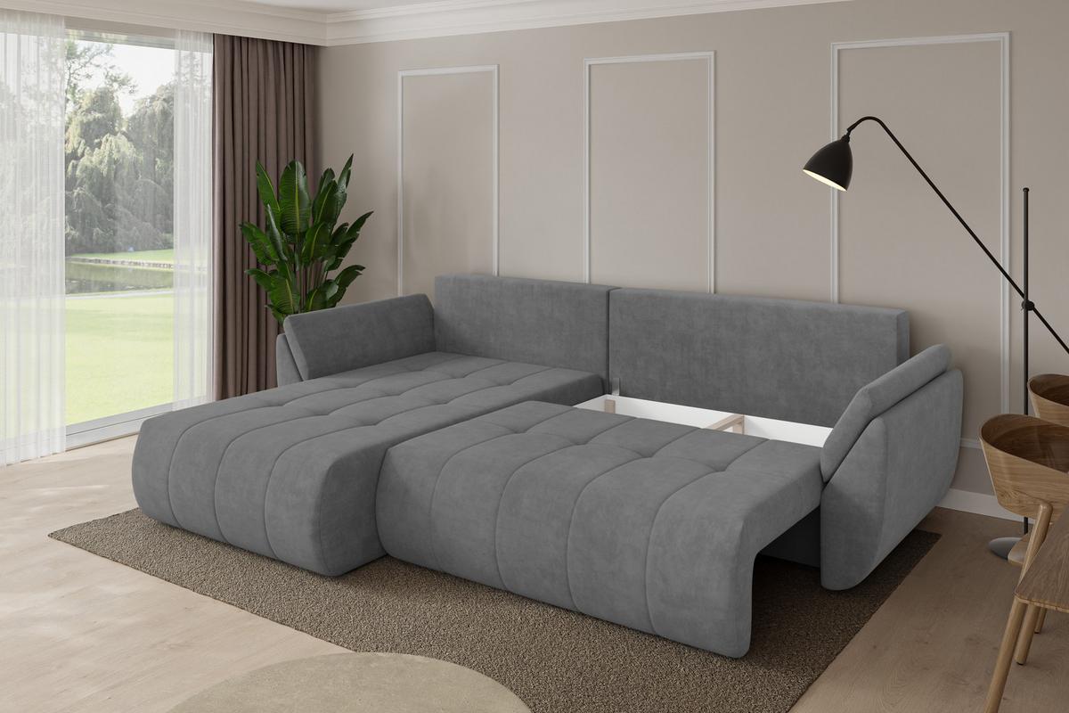 ECKSOFA mit Schlaffunktion Ottomane Links TOKO-L 277x194x86 Grau Velours - Taupe/Schwarz, Holzwerkstoff/Kunststoff (277/194cm) - ALTDECOR