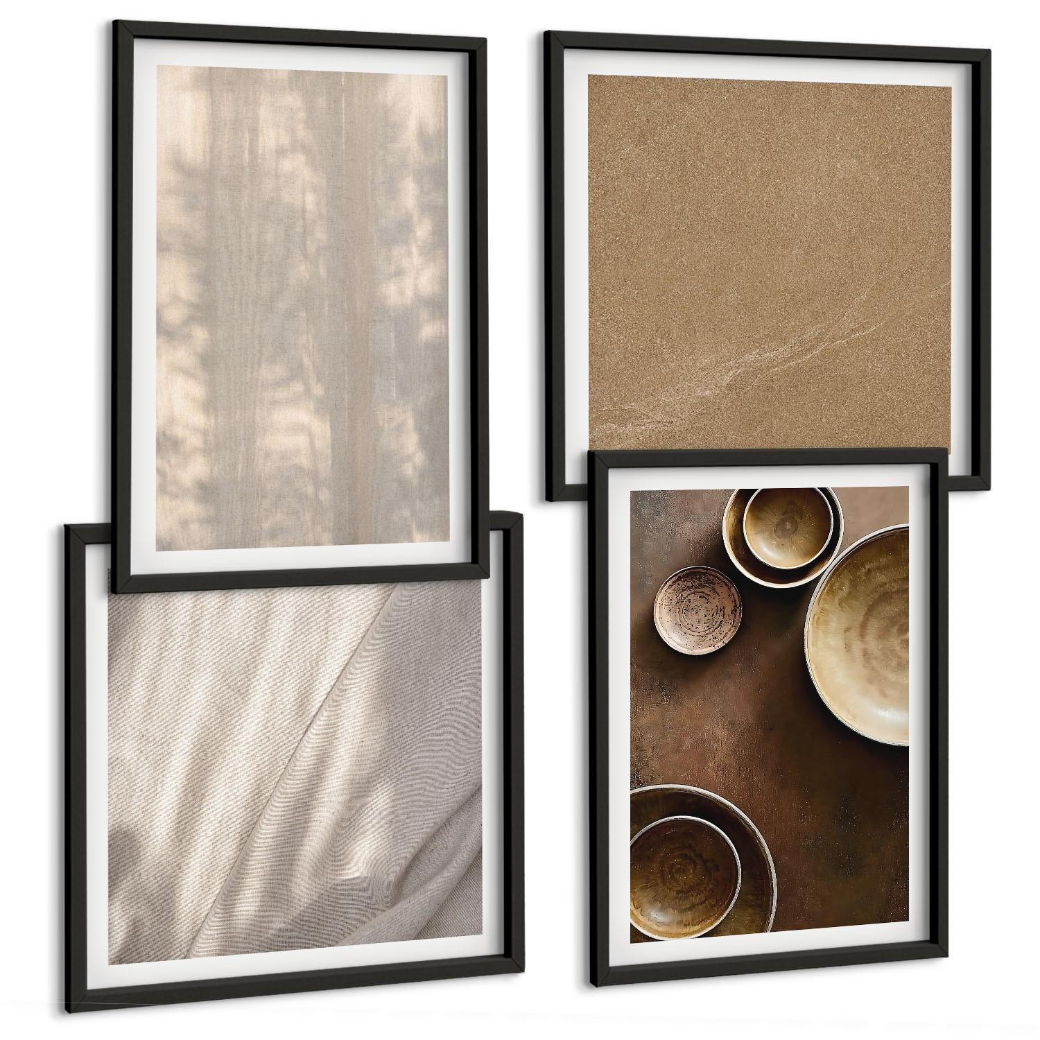 BILDER SET 4er Set - 50x50 cm & 40x60 cm Schwarzer Rahmen - Strukturen, Texturen, Minimalismus - Schwarz, Kunststoff (50/50cm) - TULUP