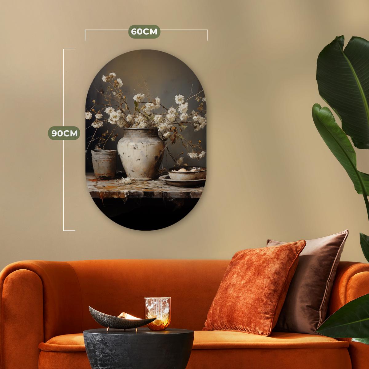 WANDBILD Stilleben - Blumen - Blumenstrauß - Vase - Wein Wanddeko Schlafzimmer 60x90 cm - Ecru, Kunststoff (60/90cm) - MuchoWow