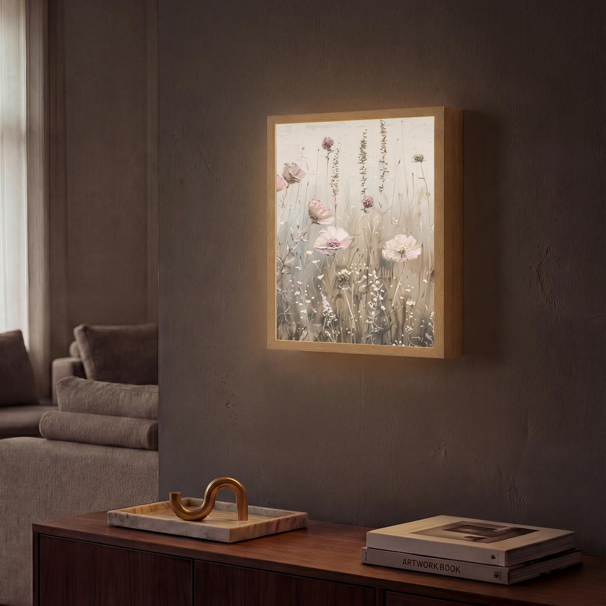 WANDLEUCHTE MIT AKKU Blumen - Rosa - Modern - Beige 30x40 cm - Altrosa, Holzwerkstoff (30/40/8cm) - OnlyWow