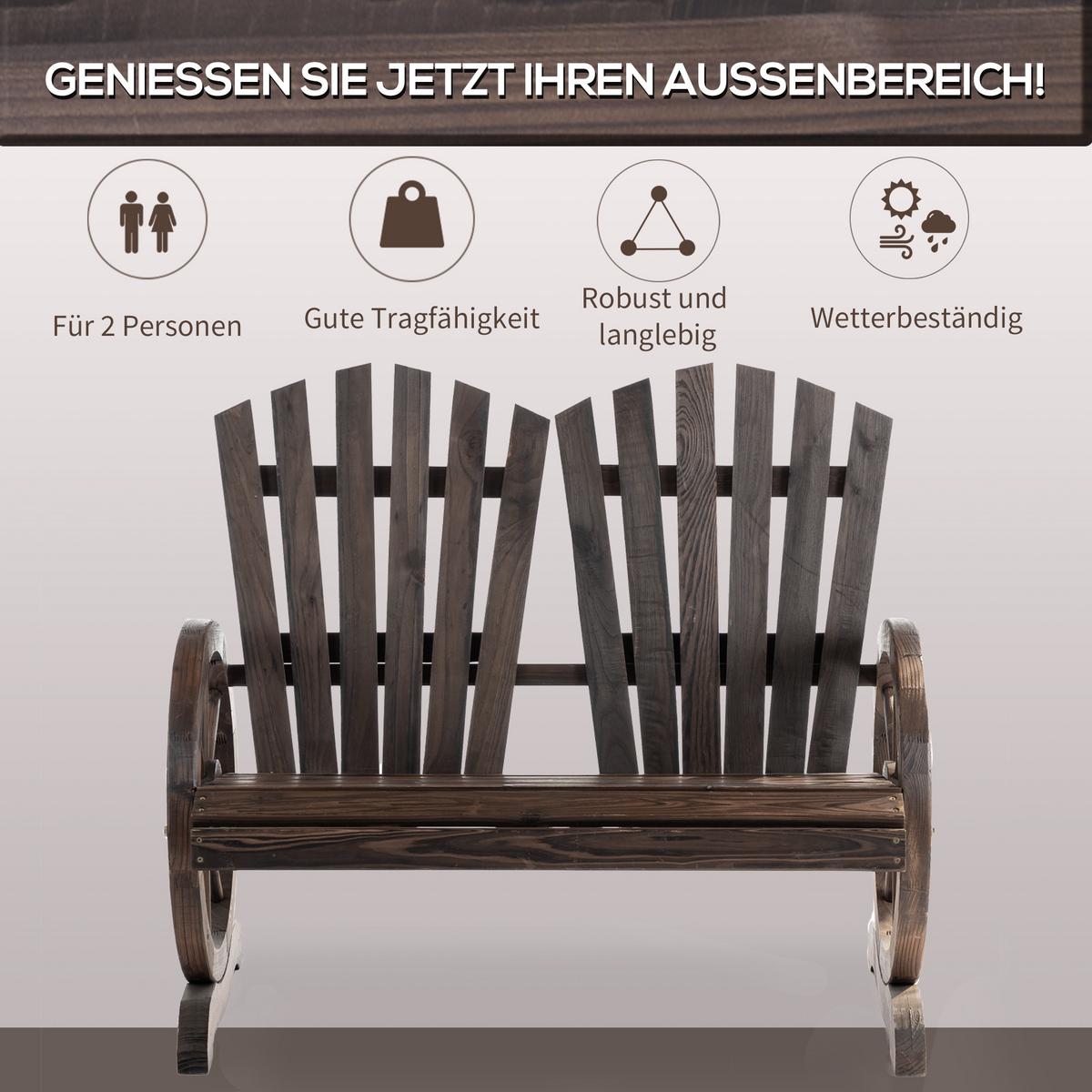 GARTENBANK mit Armlehne Sitzbank Gartenmöbel Massivholz Dunkelbraun - Dunkelbraun, Holz (66/95/108cm) - Outsunny