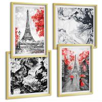 BILDER SET 4er Set - 50x50 cm & 40x60 cm Goldrahmen - graue Gemälde des Eiffelturms - Goldfarben, Kunststoff (50/50cm) - TULUP