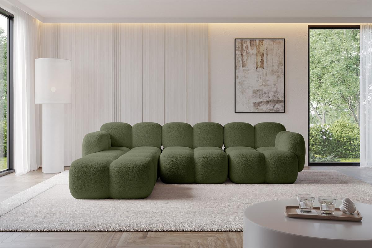 ECKSOFA modulares Sofa Links Miko-L2 302x205x75 Grün Bouclé - Smaragdgrün/Schwarz, Holzwerkstoff/Kunststoff (302/205cm) - ALTDECOR