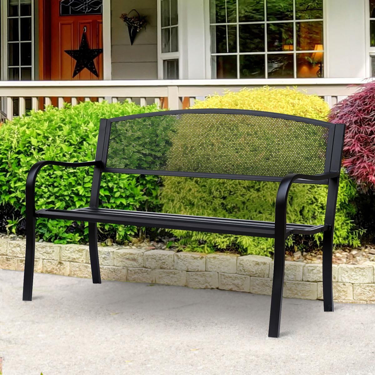 GARTENBANK, 2-Sitzer, B127 x T60 x H87cm, Stahl, Schwarz - Schwarz, Metall (60/87/127cm) - Outsunny