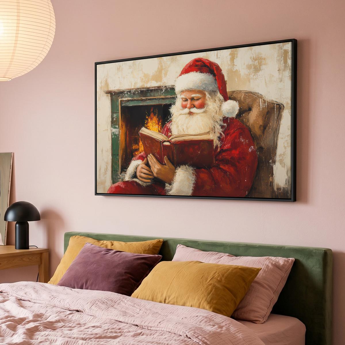 LEINWAND Bilder mit Rahmen - Weihnachten - Weihnachtsmann - Winter - Open Fireside - 150x100 - Dunkelrot, Textil (150/100cm) - MuchoWow