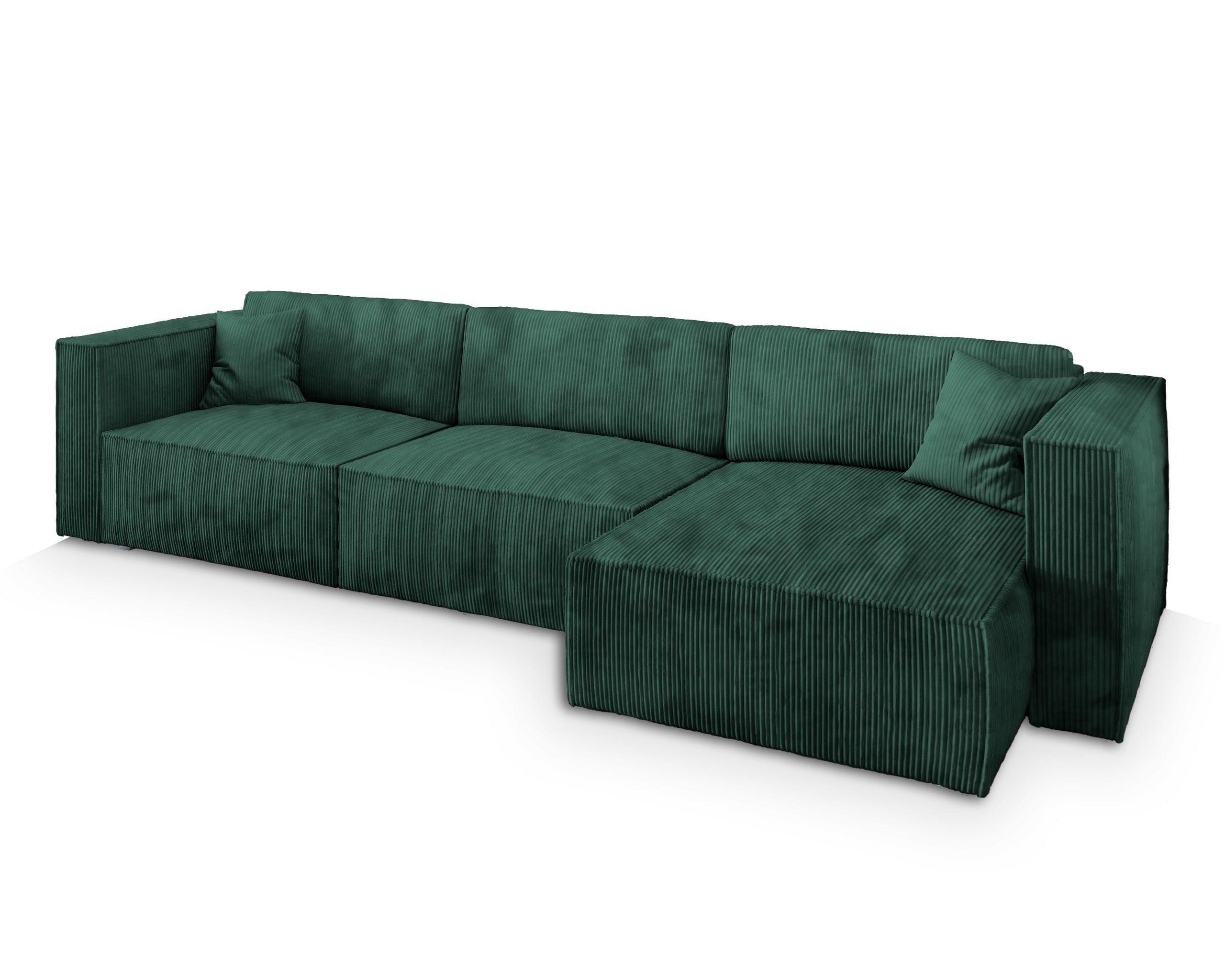ECKSOFA TOLMO P Grün Kordstoff mit Schlaffunktion - Grau/Grün, Holz/Kunststoff (347/148cm) - MASSENO