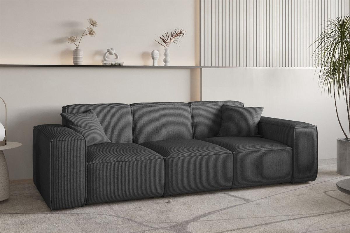 SOFASET Celes Premium 3-1-1 Stoff Scala - Anthrazit, Holzwerkstoff/Textil (225/73/88cm) - Fun Möbel