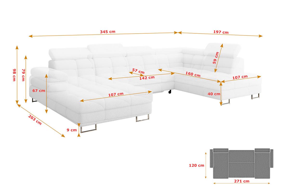 WOHNLANDSCHAFT mit Schlaffunktion und Bettkasten Ottomane RECHTS COMA U 345x203x79 Weiß Bouclé - Weiß, Holzwerkstoff/Textil (203/79/345cm) - ALTDECOR