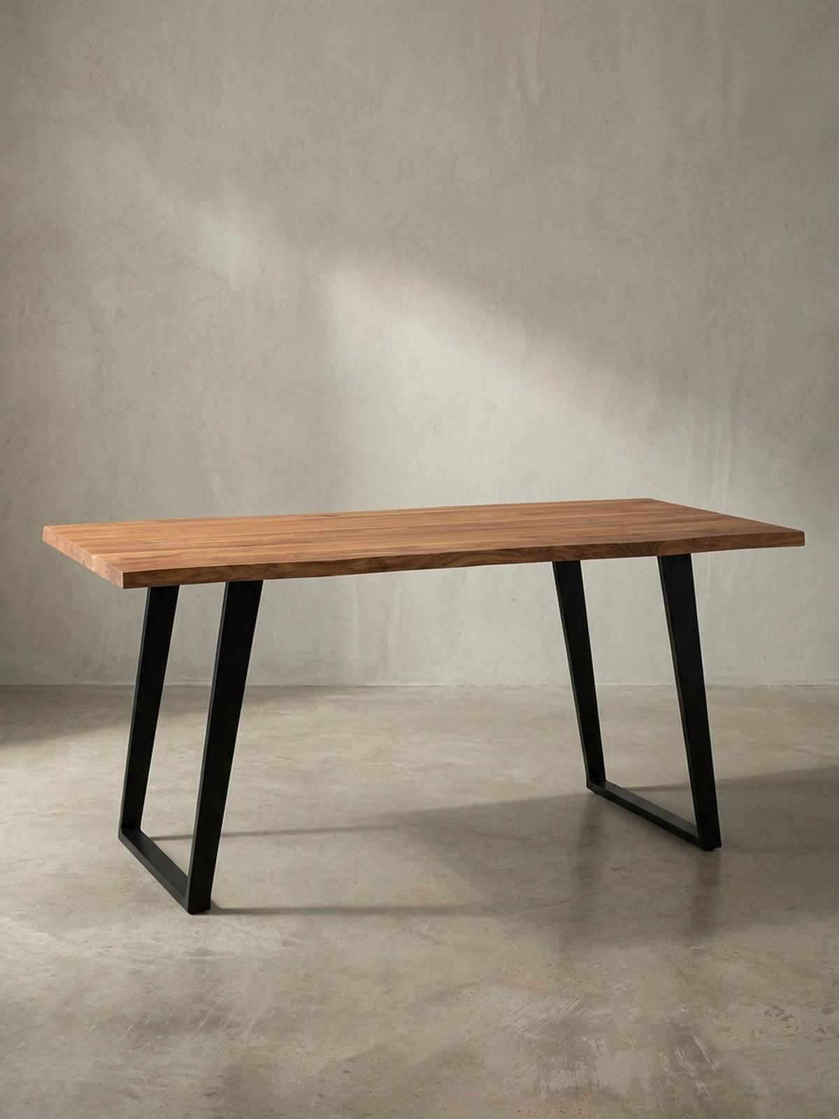 SCHREIBTISCH Massivholz Baumkante U-Gestell Handarbeit ATOLL, Goldbraun-Schwarz 200x100x76 cm - Schwarz/Braun, Holz/Metall (100/200/76cm) - KADIMA DESIGN
