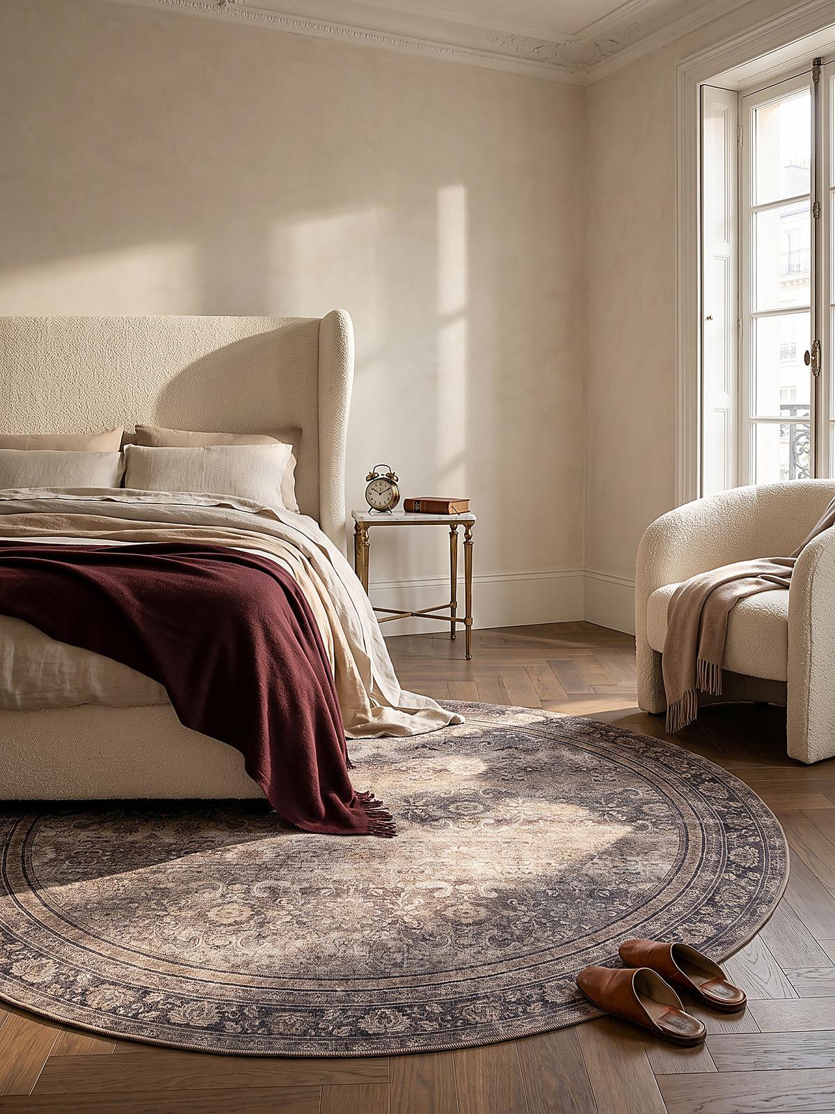 TEPPICH Kurzflor, waschbar, mit floralen Ornamenten, VERNANTE in Braun-Grau, Ø 200 cm - Braun, Textil (200/200cm) - KADIMA DESIGN