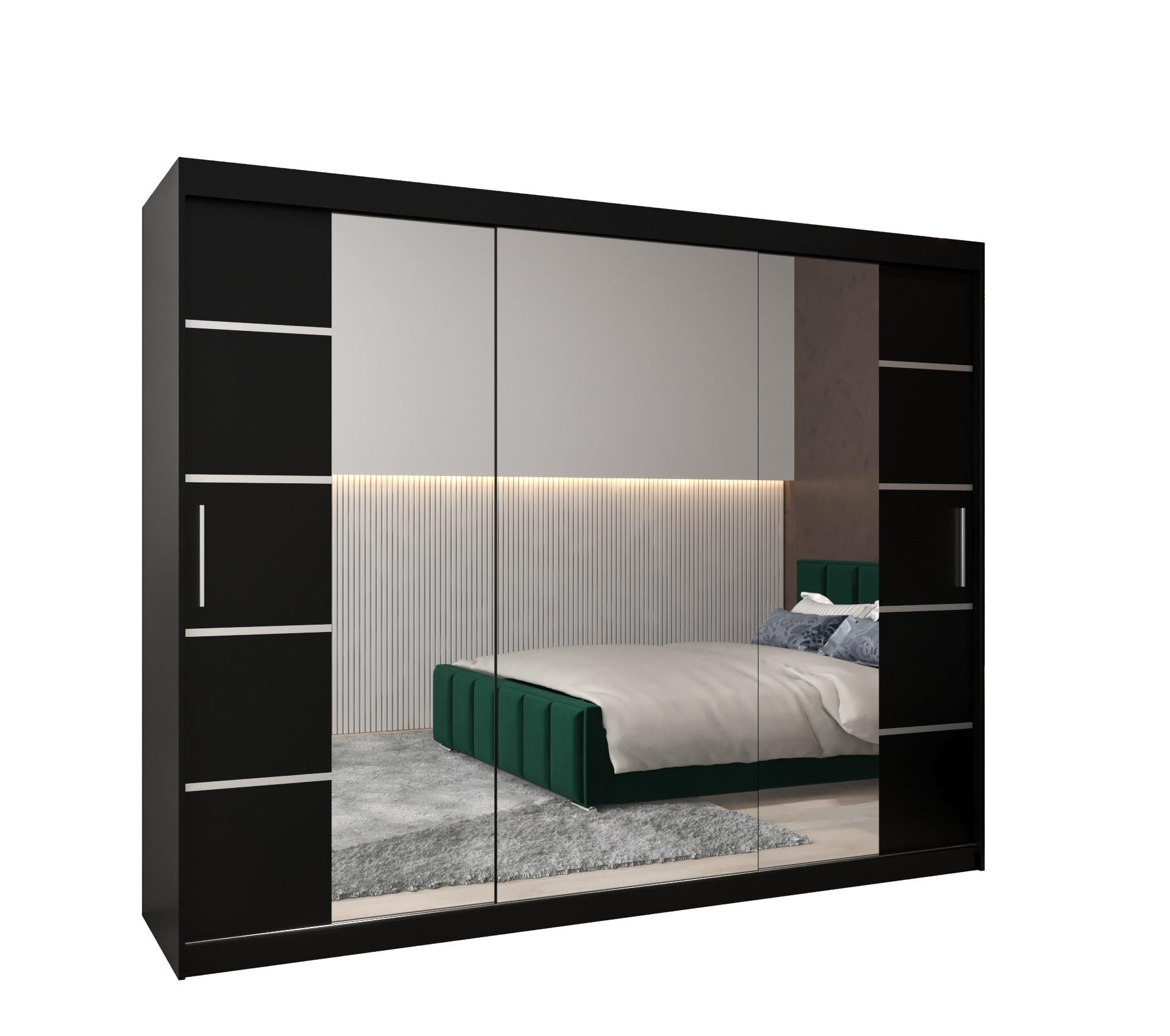 SCHWEBETÜRENSCHRANK 200/250/62 3-türig - Silberfarben/Schwarz, Holz/Kunststoff (250/200/62cm) - MÖBEL KRYSPOL