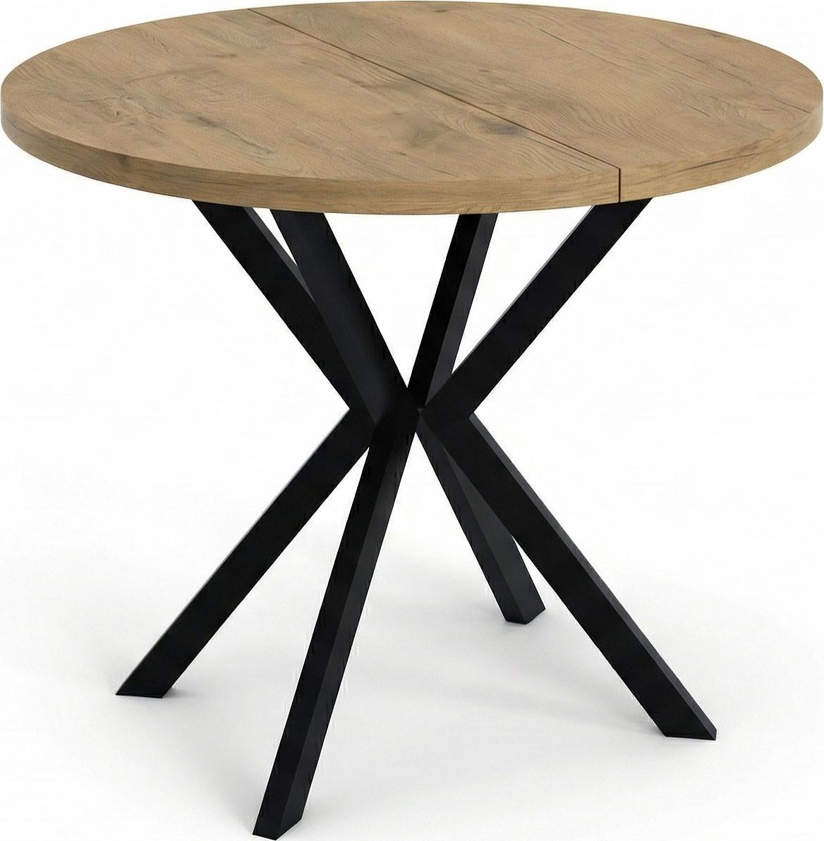 ESSTISCH Valeo runder ausziehbarer, Lancelot Eiche 120-200/120/76 cm - Eichefarben/Schwarz, Holzwerkstoff/Metall (200/120/76cm) - WFL GROUP