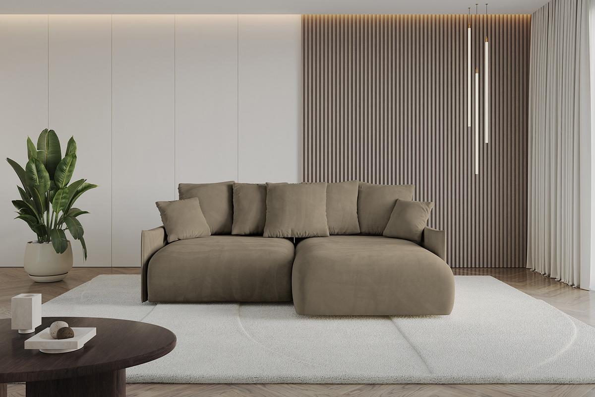 ECKSOFA Ottomane rechts ONESK-L-v1 216x177x72 Braun Velours - Braun, Holzwerkstoff/Kunststoff (177/216cm) - ALTDECOR