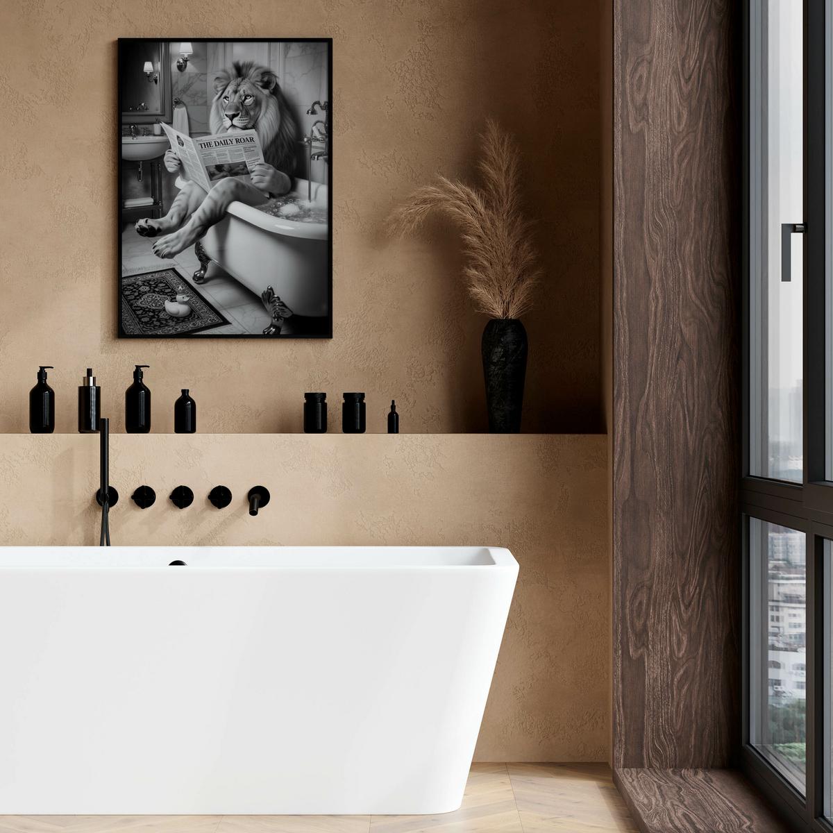 POSTER für Badezimmer WC LÖWE in Badewanne Zeitung Abstraktion 30x40cm - Schwarz/Weiß, Papier (30/40/1cm) - Muralo