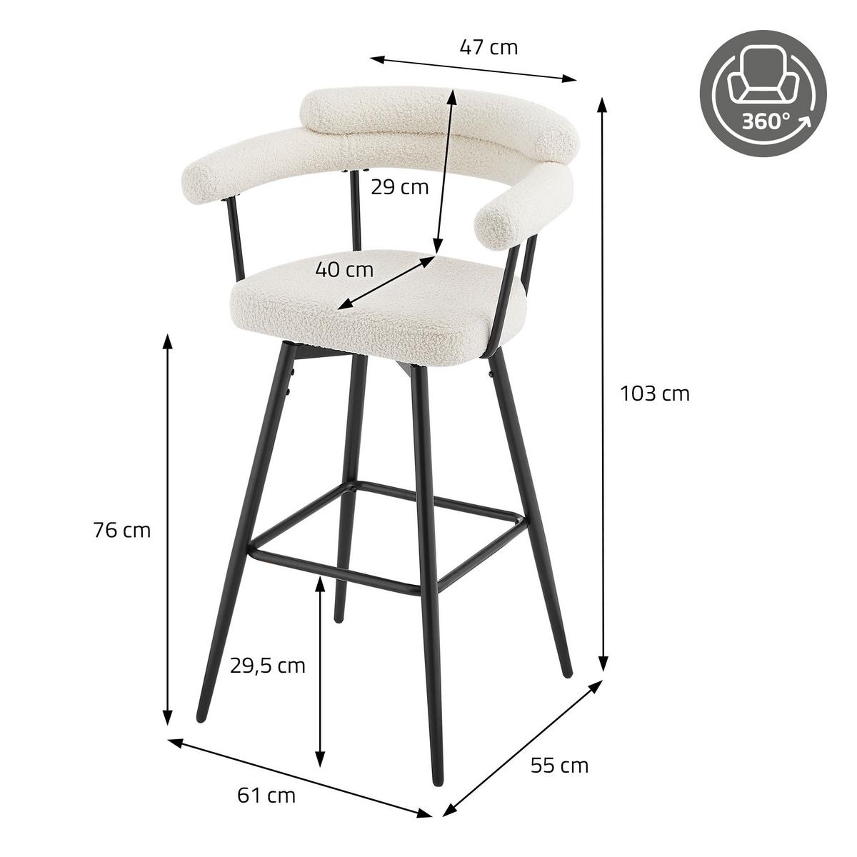 BARHOCKER 4er Set drehbar Beige mit Teddy-Stoff 76 cm hoch - Beige/Schwarz, Textil/Metall (61/103/55cm) - ML-DESIGN