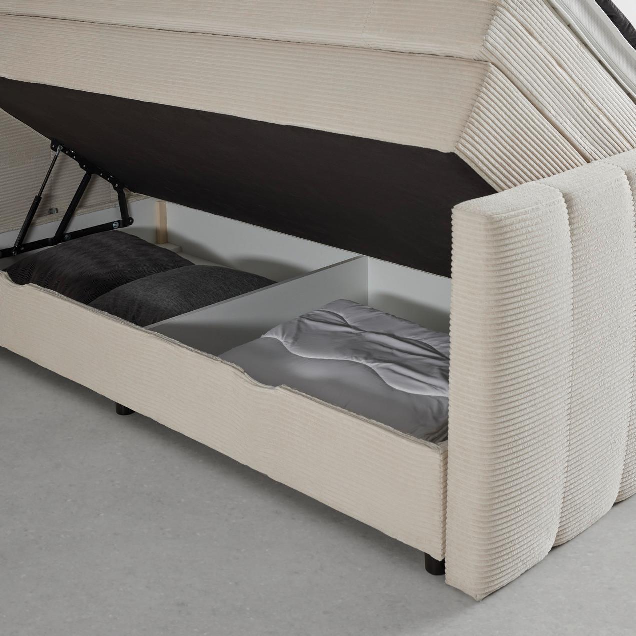 Boxspringbett beige Bettkasten Stauraum beidseitig aufklappbar 