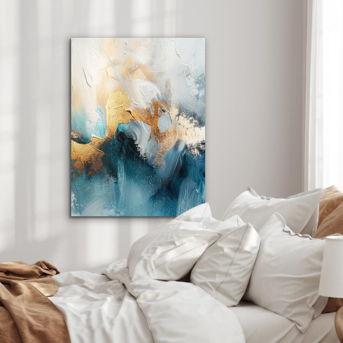 METALLBILD Abstrakt - Kunst - Gold - Blau 60x80 cm - Petrol, Metall (60/80cm) - MuchoWow