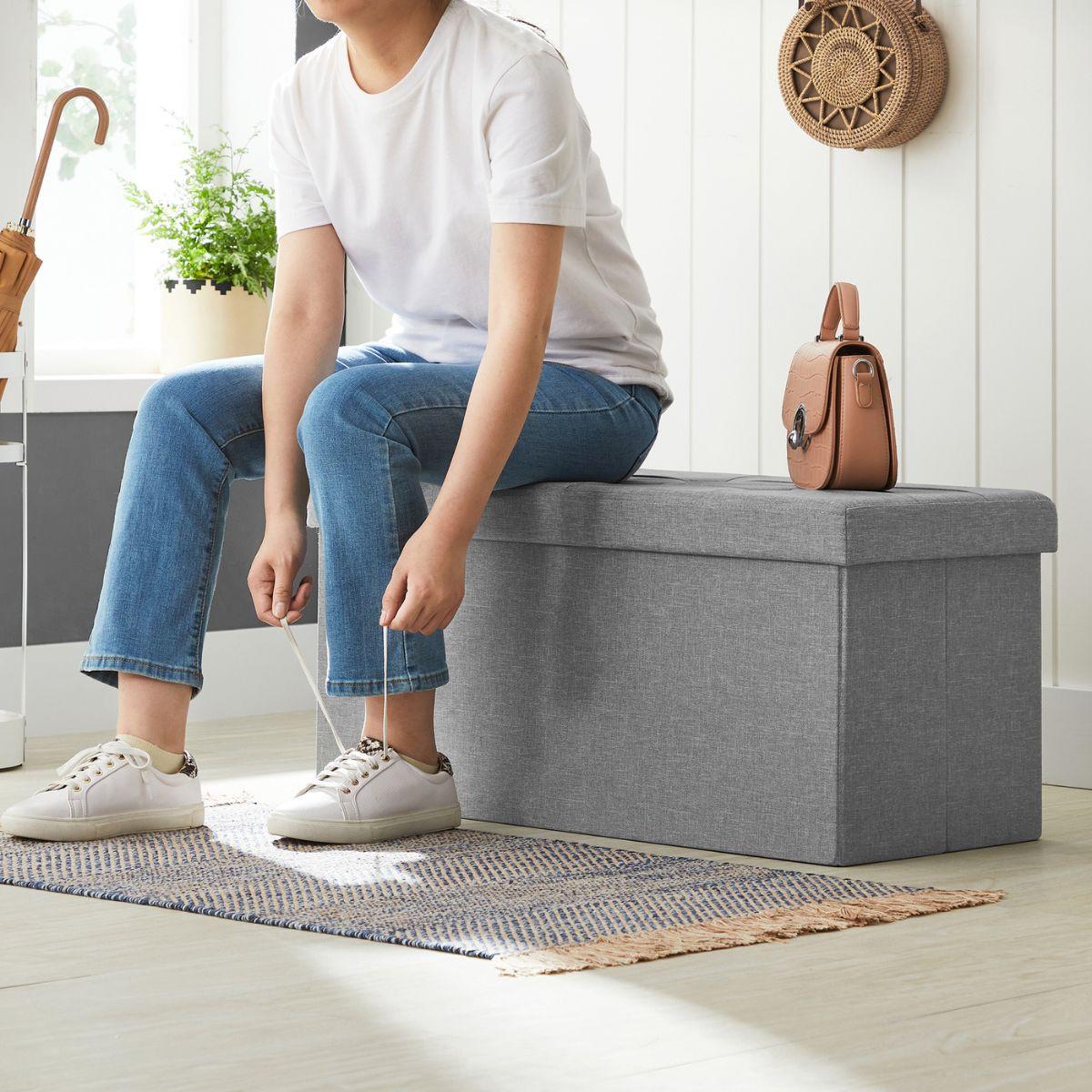 SITZBOX - L76 cm - Hellgrau, Holzwerkstoff (38/38/39.5cm) - Calicosy