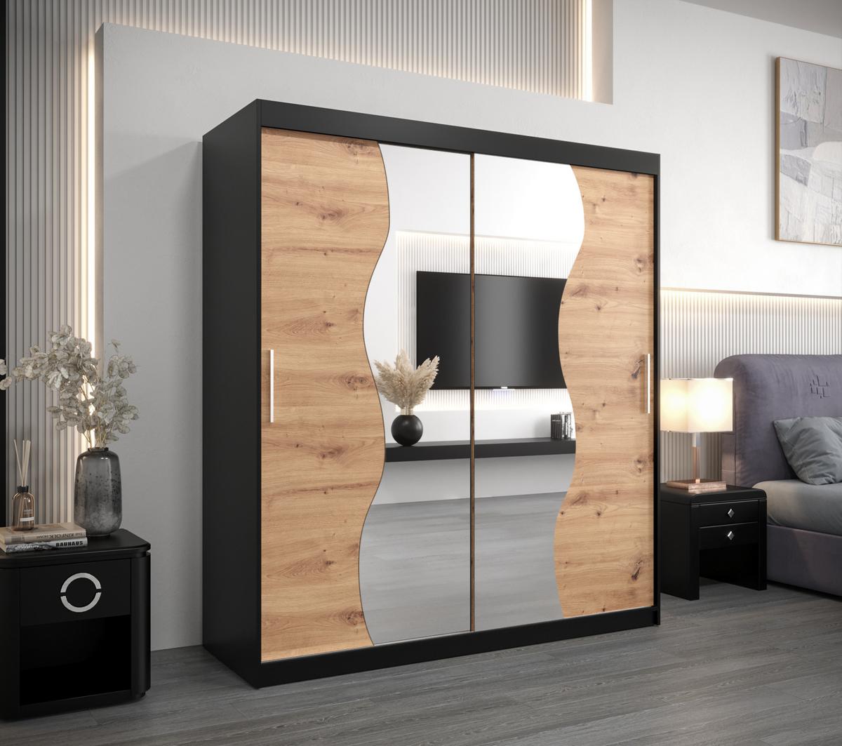 SCHWEBETÜRENSCHRANK 200/180/62 2-türig - Silberfarben/Schwarz, Holz/Kunststoff (180/200/62cm) - MÖBEL KRYSPOL