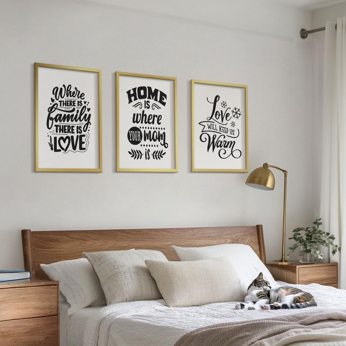 BILDER SET 3er Set - 40x60 cm Goldrahmen - Familie, Liebe, Zuhause, Wärme - Goldfarben, Kunststoff (40/60cm) - TULUP