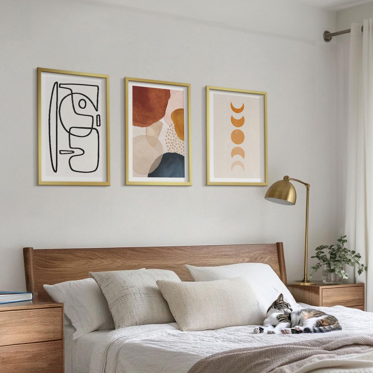 BILDER SET 3er Set - 40x60 cm Goldrahmen - Abstrakte Farbdekorationen - Goldfarben, Kunststoff (40/60cm) - TULUP