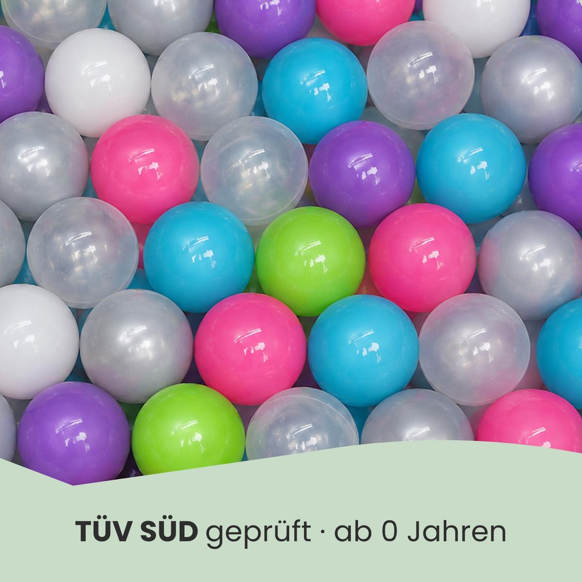 BÄLLEBAD-BÄLLE 350 Stück, Pink/Lila/Türkis/Grün/Grau/Weiß/Transparent, 5.5 cm - Multicolor, Kunststoff (5.5/5.5/5.5cm) - Littletom