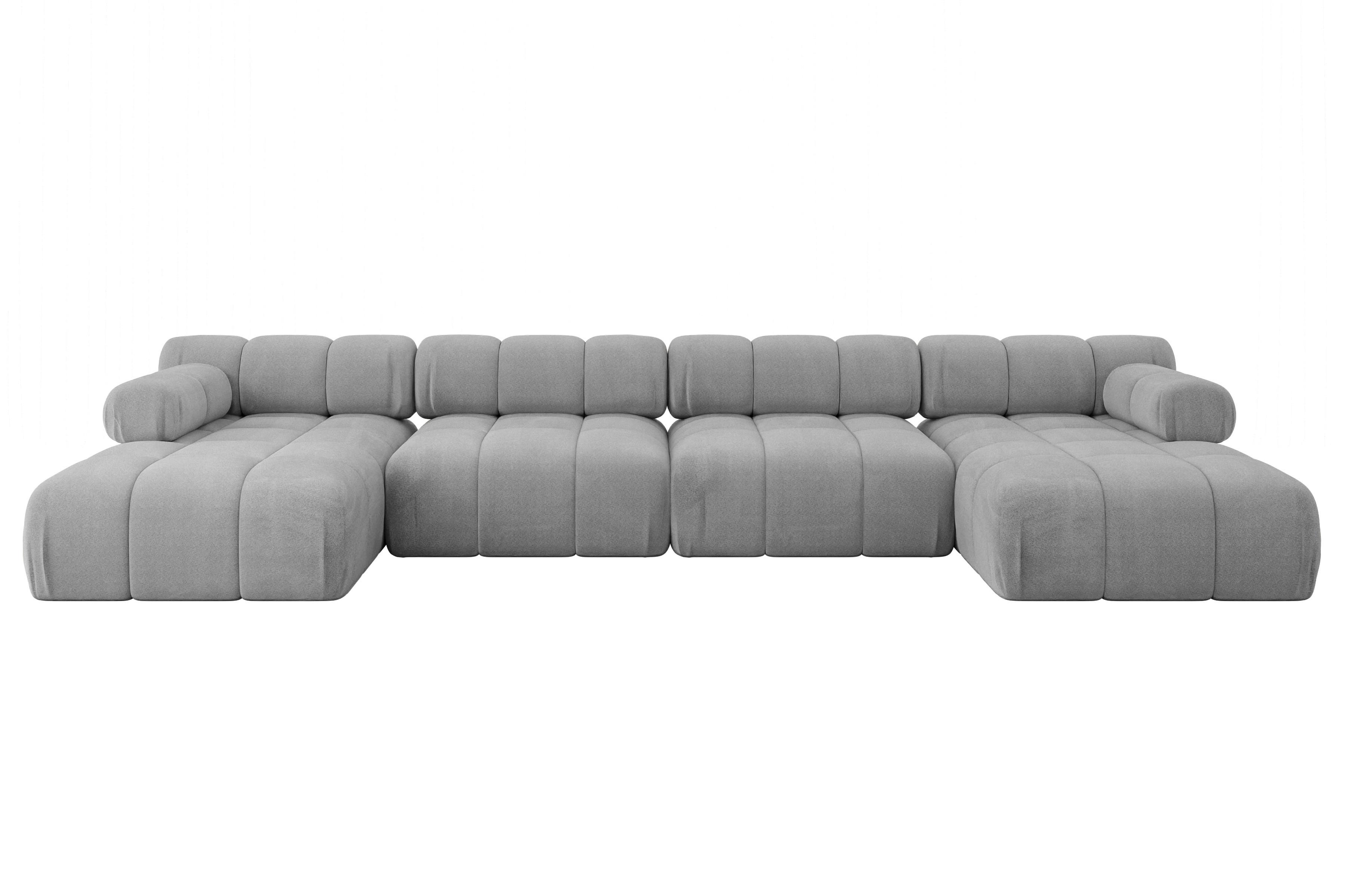 WOHNLANDSCHAFT modulares Sofa Tesso-U2 - 380x160x70 cm Hellgrau Velours - Hellgrau, Holzwerkstoff/Textil (380/70/160cm) - ALTDECOR