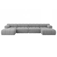 WOHNLANDSCHAFT modulares Sofa Tesso-U2 - 380x160x70 cm Hellgrau Velours - Hellgrau, Holzwerkstoff/Textil (380/70/160cm) - ALTDECOR