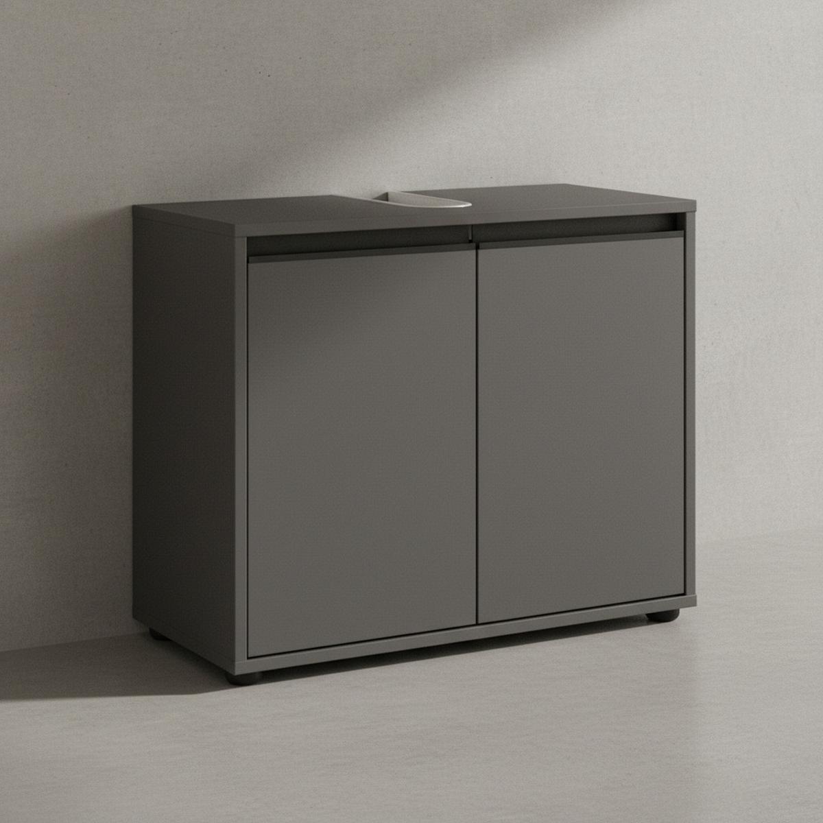 WASCHBECKENUNTERSCHRANK 63 cm mit zwei Türen und Einlegeboden | Graphit - Schwarz, Holzwerkstoff (63/55/34cm) - KADIMA DESIGN