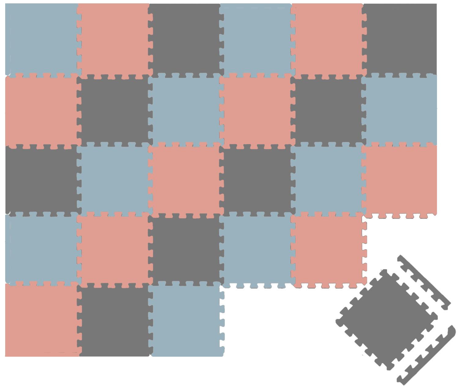 SPIELMATTE mit Rand - 270/90/1 cm Puzzlematte Rosa Blau Grau - Rosa, Kunststoff (30/30cm) - Littletom