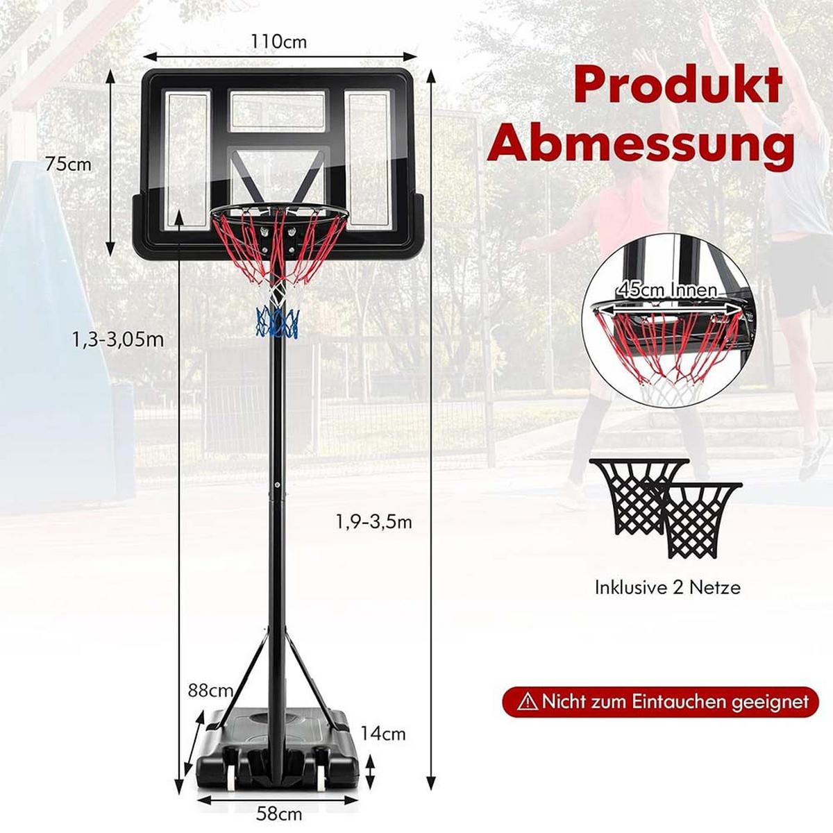 TRAGBARER BASKETBALLKORB Schwarz - Schwarz, Metall (88/58cm) - COSTWAY