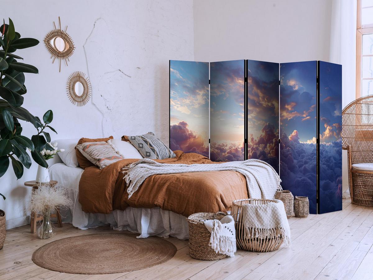 PARAVENT Beidseitig Bedruckter 5-tlg 225x172 cm Himmel Wolken - Blau, Holz/Textil (225/172/3cm) - Muralo