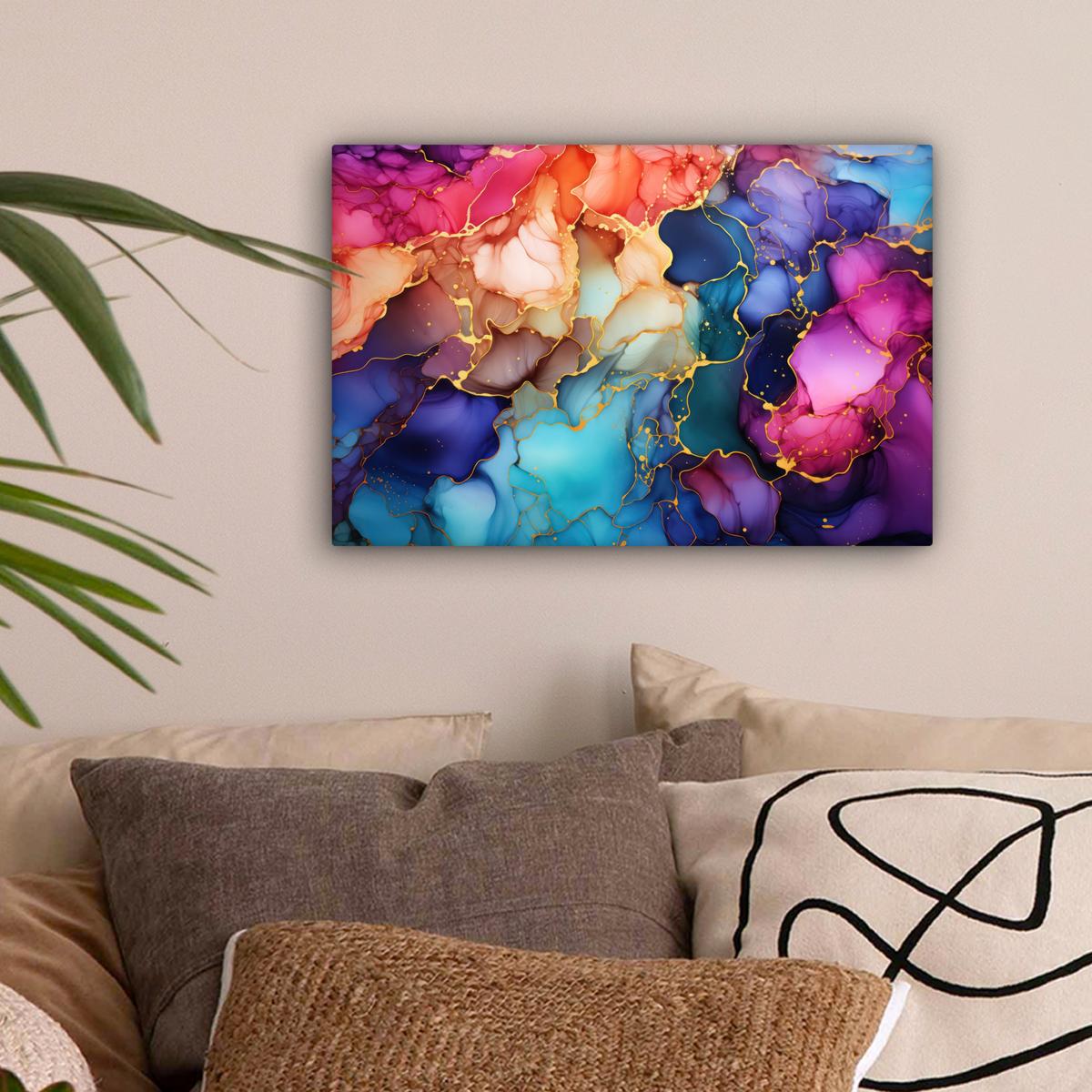 LEINWANDBILD Marmor - Bunt - Abstrakt Deko Schlafzimmer 30x20 cm - Multicolor, Textil (30/20cm) - MuchoWow