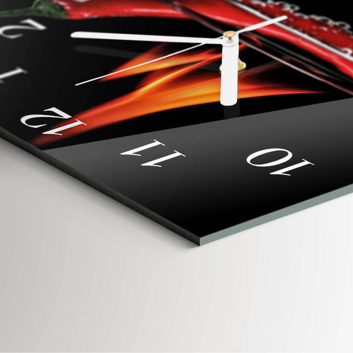 WANDUHR aus Glas 30x30 cm - Chili-Feuer - Rot, Glas (30/30/0.4cm) - TULUP
