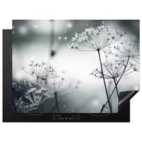 HERDABDECKPLATTE Blumen - Winter - Schnee - Natur Induktionsmatte 71x52 cm - Grau, Kunststoff (71/52/0.2cm) - MuchoWow
