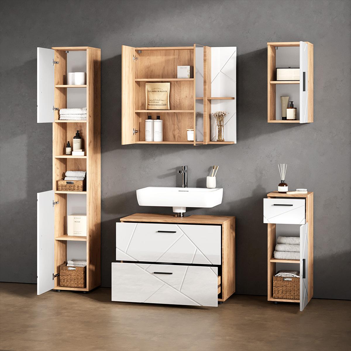 SPIEGELSCHRANK Ronco Weiß Hochglanz 80 x 75 cm - Weiß Hochglanz, Holzwerkstoff (80/75/17.2cm) - Livinity®