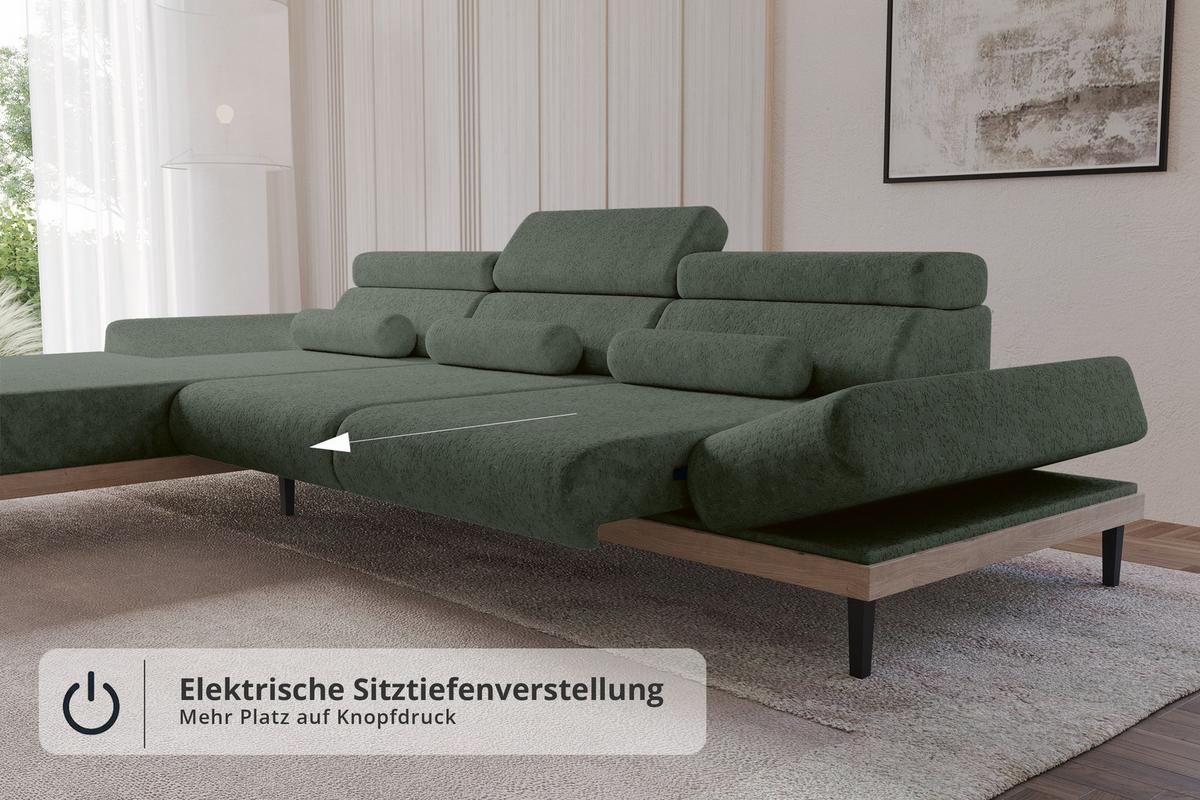 ELEKTRISCHES ECKSOFA Links MONA 316x205x85 Grün Velours - Grün, Holzwerkstoff/Textil (316/205cm) - ALTDECOR
