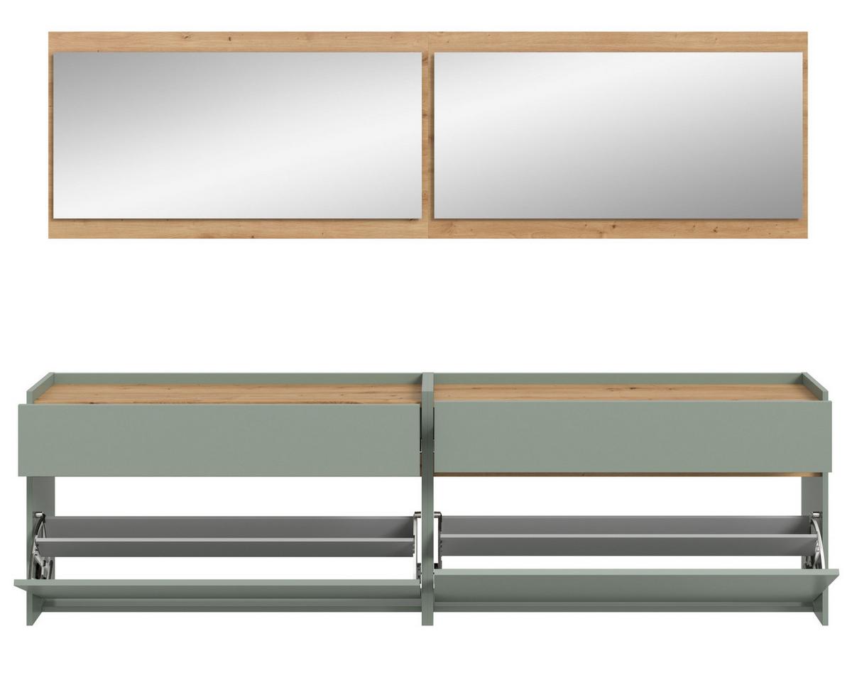 GARDEROBE-SET Salbei und Artisan Eiche, Garderobe 4-teilig, 220 x 192 cm, Borga - Salbeigrün/Eiche Artisan, Holzwerkstoff (220/192/32cm) - Inn.Furn